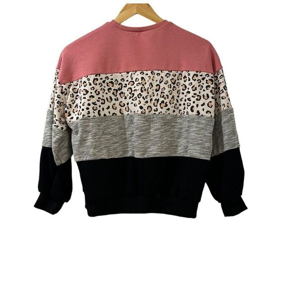 SHEIN Crew Neck Sweatshirt Girls Youth 11-12 Years Leopard Color block Size L - Picture 6 of 6